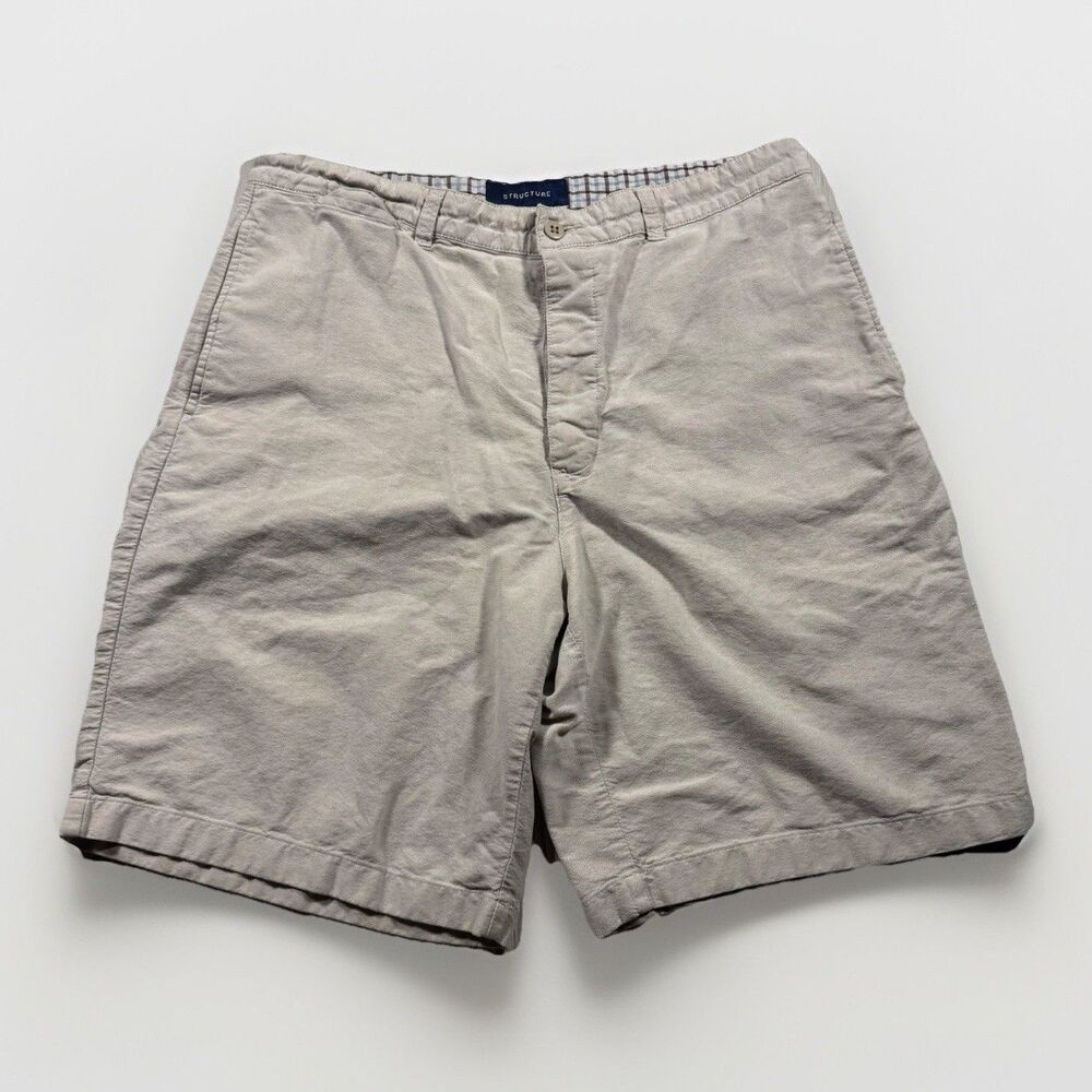 Vintage Structure Button Fly Chino Shorts Men’s 34 x 9 Beige 90s Preppy Casual